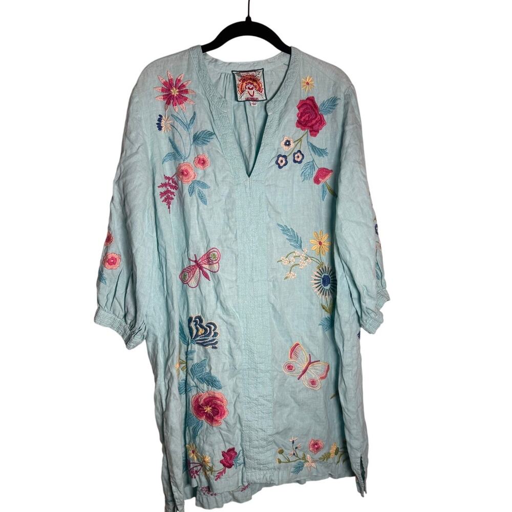 Johnny Was Arla Bishop Linen Embroidered Dress Tunic Sz. L - Picture 3 of 6